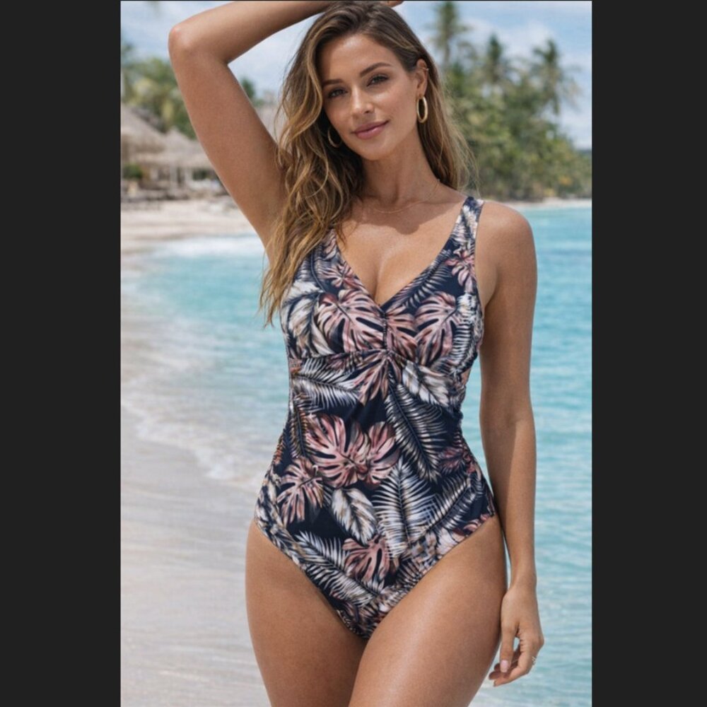 Hurley Scattered Palm Cross Back One Piece Swim Suit NWT